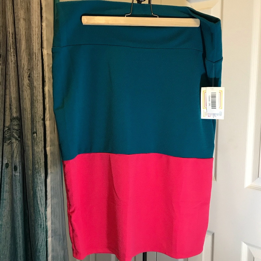 LuLaRoe Cassie pencil skirt 2X teal and hot pink